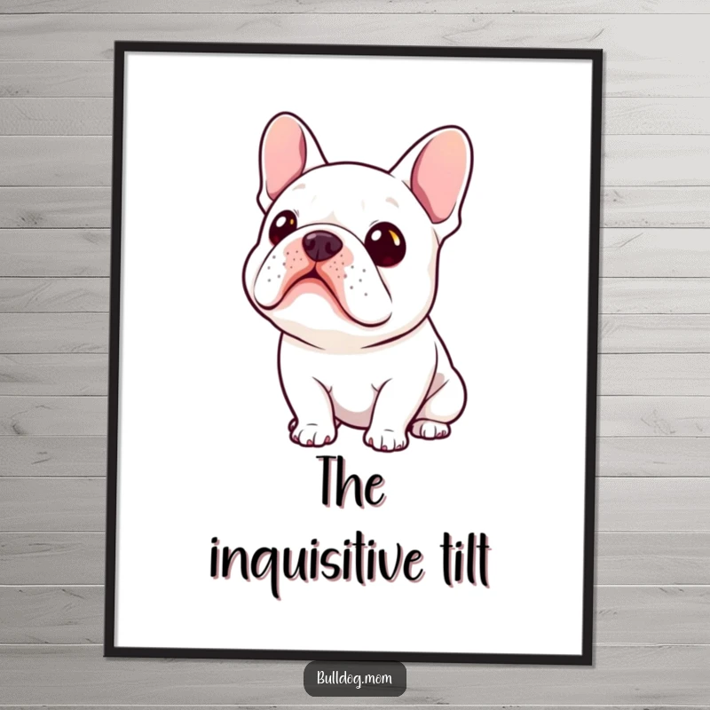 Funny Kawaii Bulldog Poster capturing a cute bulldog tilting its head with an unmistakable look of inquisitiveness.