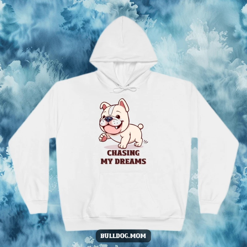 Funny Kawaii Bulldog Hoodie: A determined bulldog with a grin, comically chasing its tail, embodying playful, endless energy.