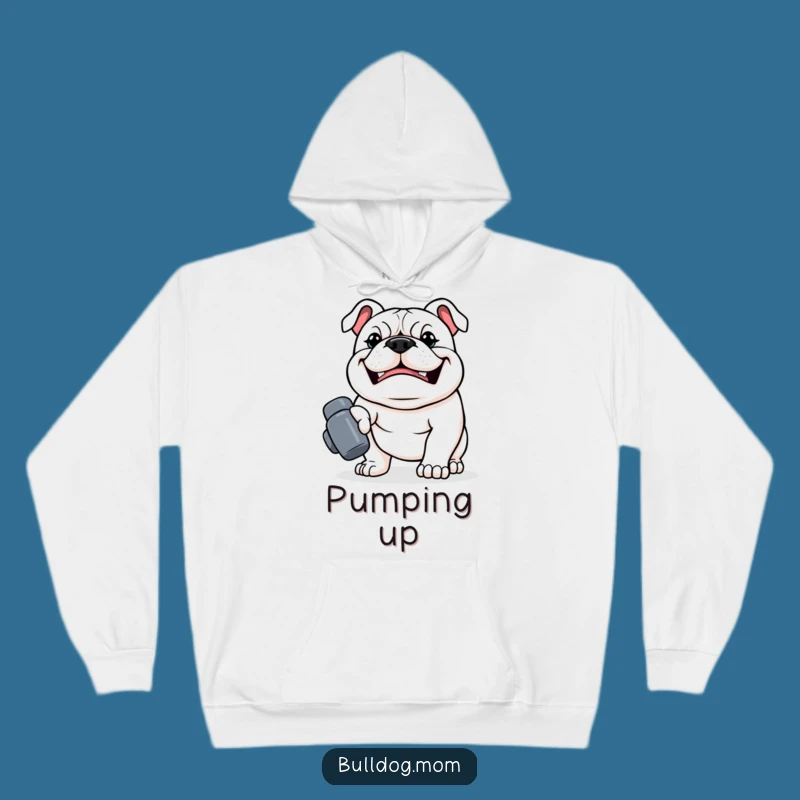 Cozy Strength: Funny Kawaii Bulldog Dumbbell Hoodie