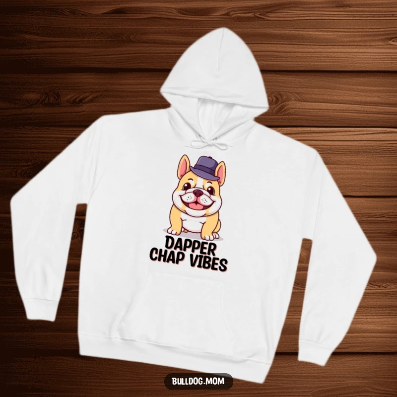 Funny hoodie featuring a grinning bulldog in the act of tipping its hat, radiating warmth and gentlemanly humor.