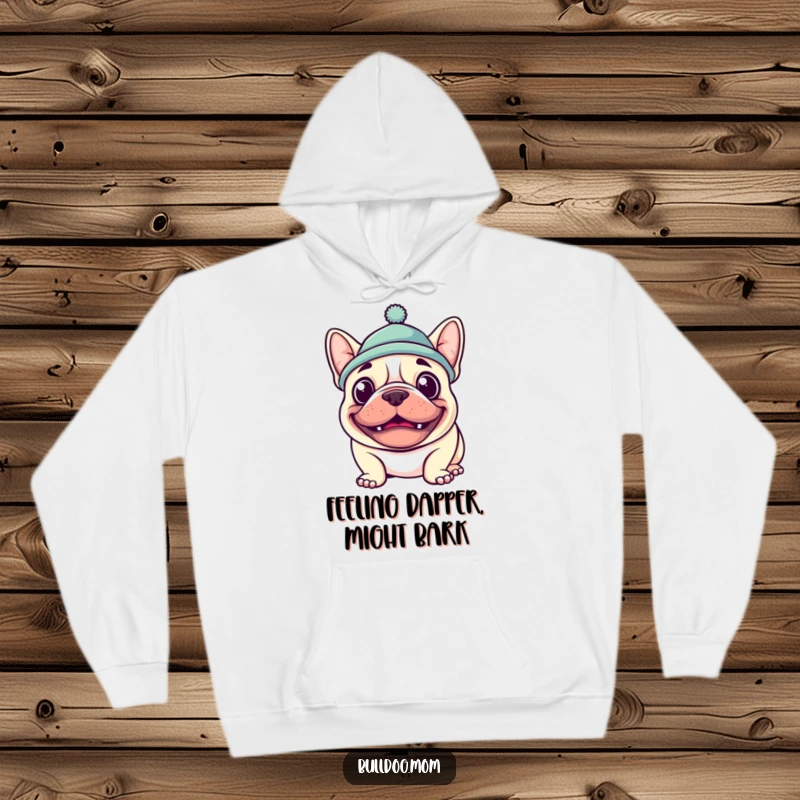 Funny Kawaii Bulldog Hoodie with a wide grin and hat, offering comfort and humor for fans of funny animal designs.