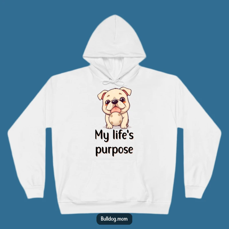 Funny Kawaii Bulldog Hoodie: Cozy with a Slobbery Ball, Ultimate Dog Play Gift