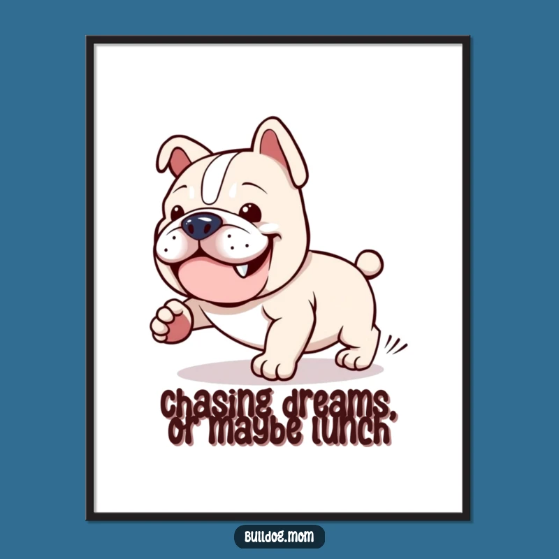 Free Printable Wall Art: Funny Kawaii Bulldog Chasing Tail, Humorous Downloadable Gift