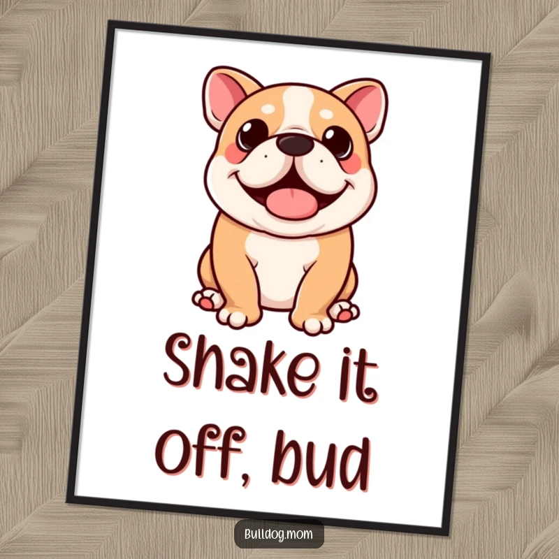 Funny Free Printable Wall Art: Kawaii bulldog captured mid-wiggle, radiating pure, uncontainable happiness.