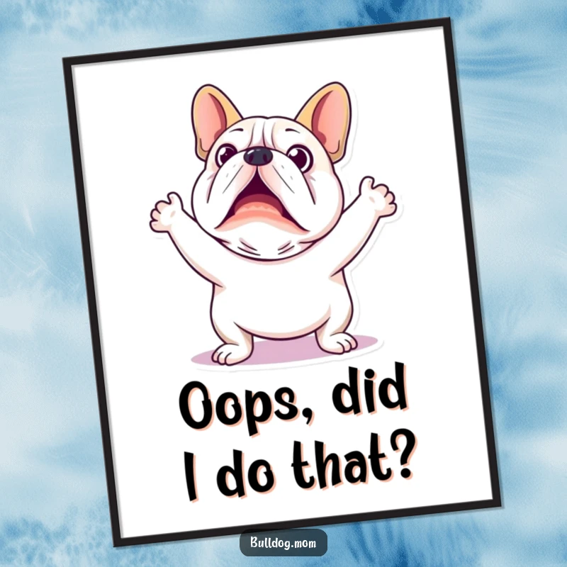 Free Printable Wall Art: A funny Kawaii Bulldog with a startled expression and flailing arms, a humorous addition.