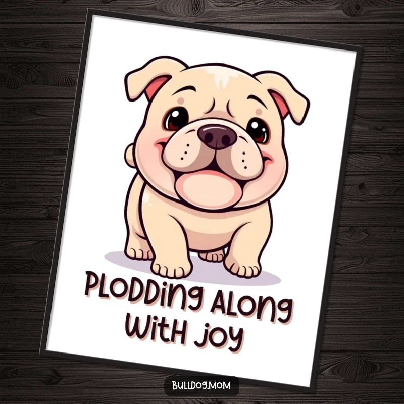 Funny Free Printable Wall Art: A Kawaii Bulldog grins with its jowls, tail wagging happily in a display of pure joy.