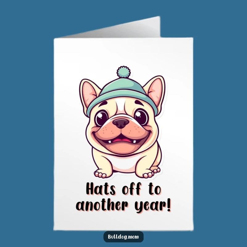 Free Printable Funny Birthday Card: Goofy Bulldog in Hat for Hilarious Wishes