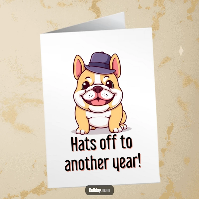 Funny Free Printable Birthday Card: A stylish bulldog grinning widely while tipping his hat politely.