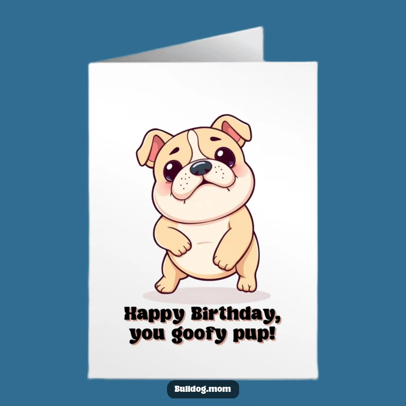Free Printable Kawaii Bulldog Birthday Card: Funny Shuffle, Downloadable Gift