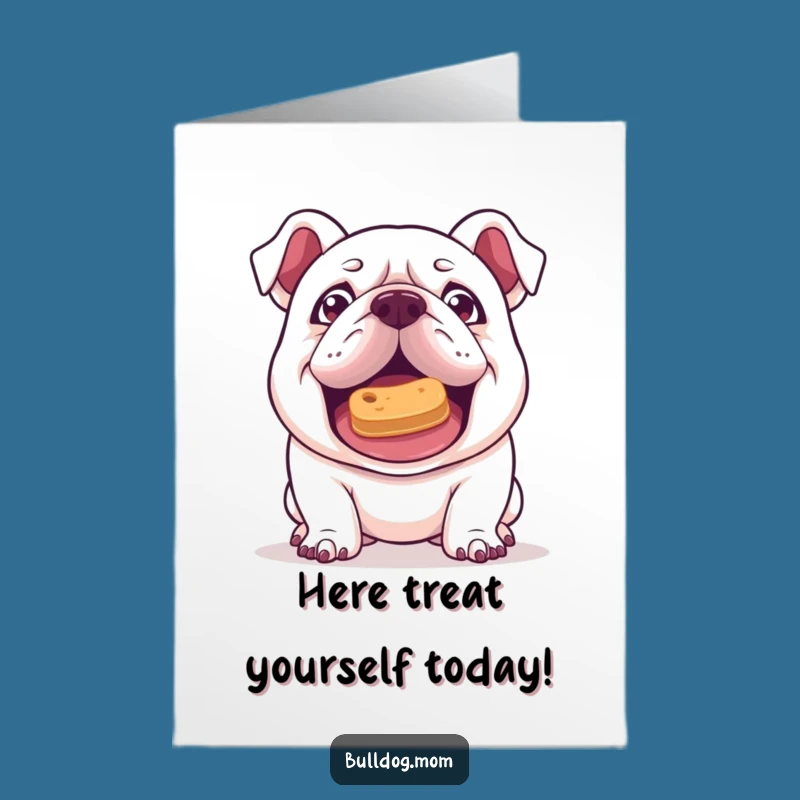Free Printable Birthday Card: Tricky Bulldog Balancing Treat - Funny Gift