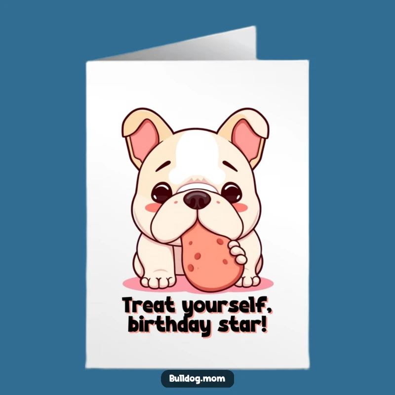Free Printable Funny Birthday Card: Treat-Loving Bulldog Wishes Happy Birthday