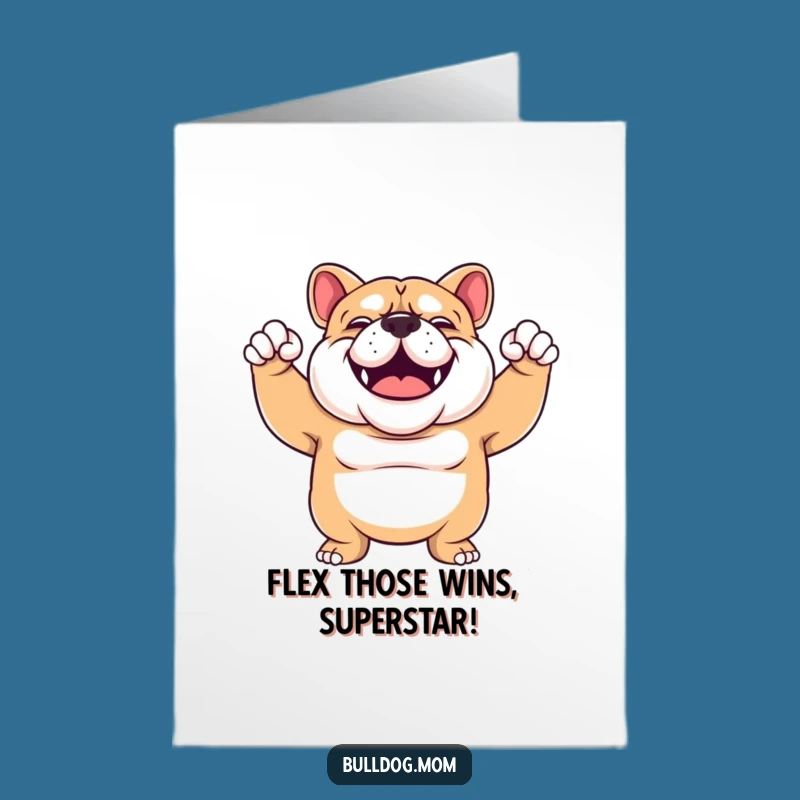 Flexing Bulldog Congrats Card Free Printable: Strong Dog Downloadable