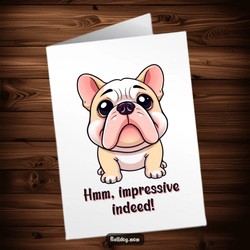 Funny Free Printable Bulldog Congratulations Card: A bulldog tilts its head, examining your success with a look of genuine, curious interest.