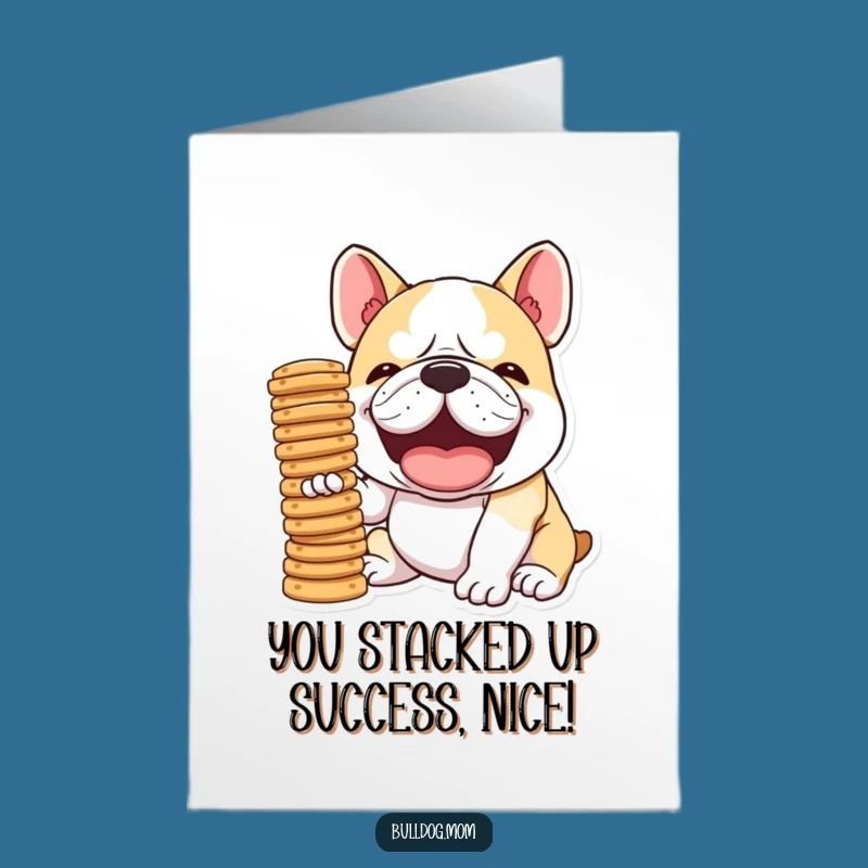 Free Printable Bulldog Congrats Card: Humorous Biscuit Balance Gift, Well Done!