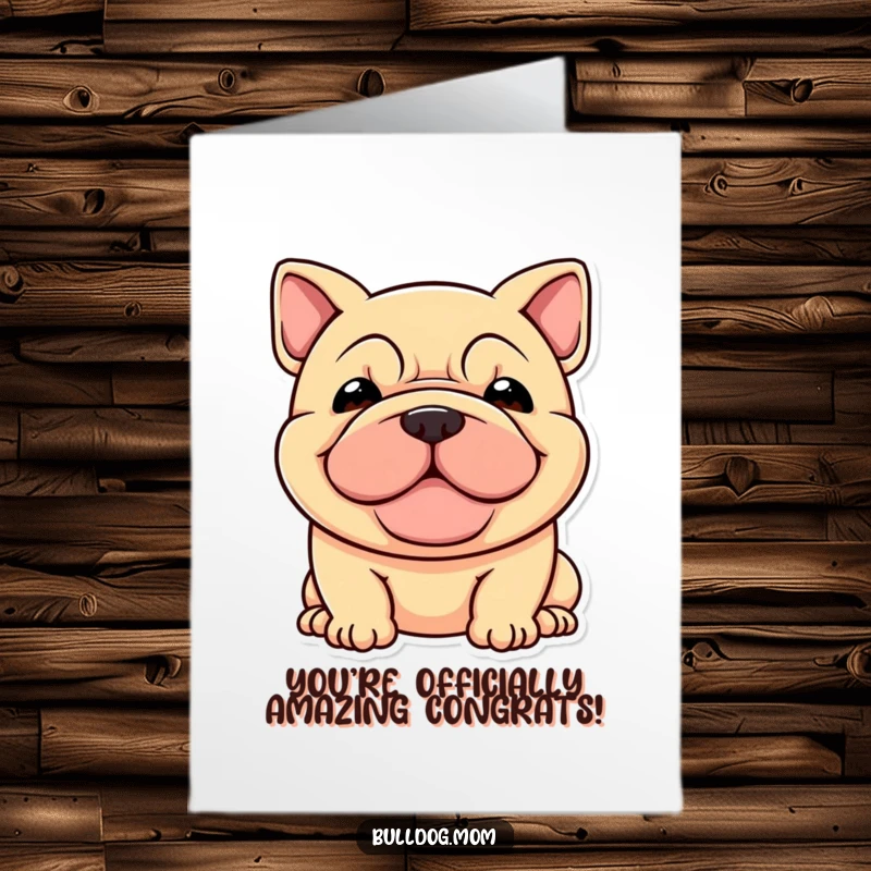 Funny Free Printable Congratulations Card showing a stocky dog with a happy, wrinkled face giving a thumbs up.