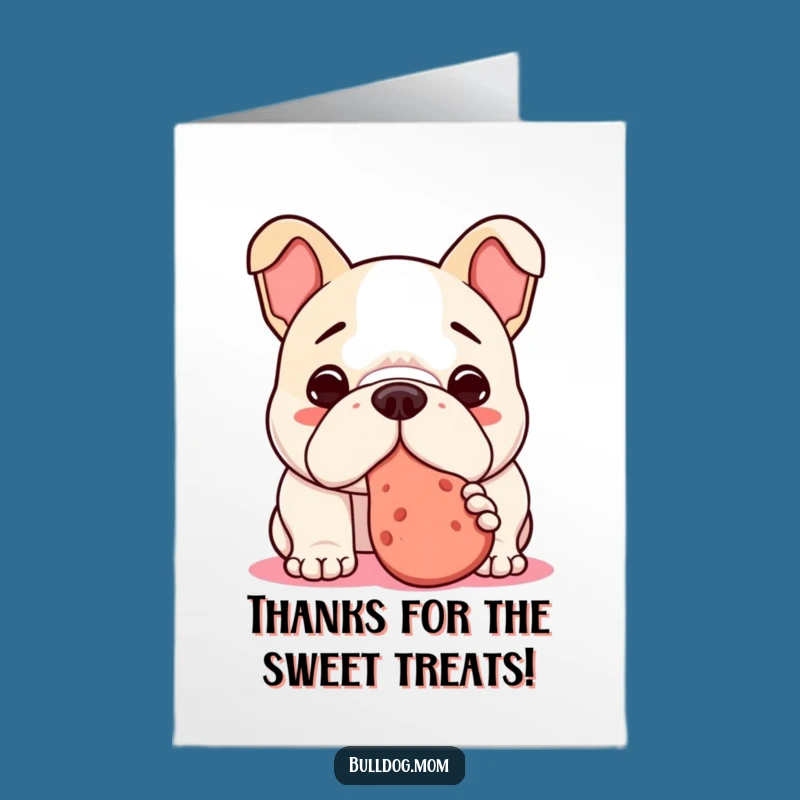 Free Printable Funny Thank You Card: Bulldog Nudges Treat with Gratitude