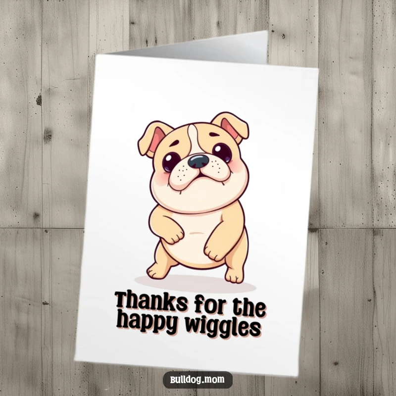 Funny Free Printable Thank You Card: Kawaii bulldog does a funny little shuffle as a thank you, a cute DIY gift.