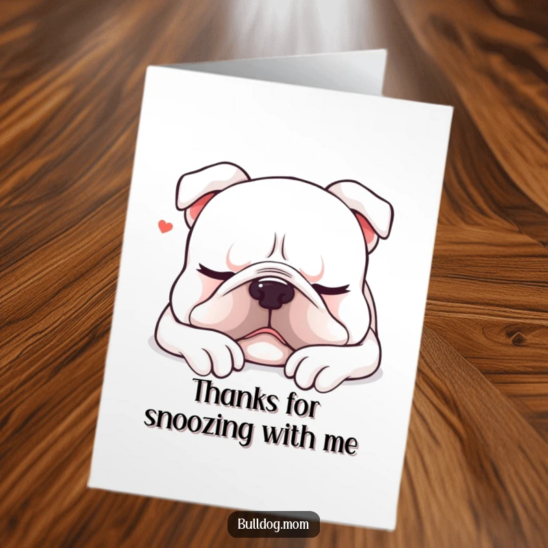 Funny Free Printable Bulldog Thank You Card: Kawaii Bulldog emitting a contented sigh, settling down as a thank you.