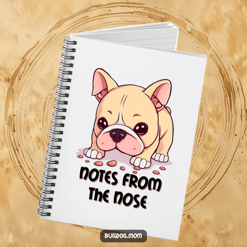Funny Notebook with a Kawaii bulldog humorously sniffing the ground, its curious nature inspiring notes and doodles.