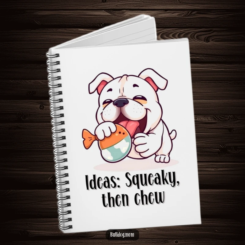 Funny Kawaii Bulldog Notebook: A cute bulldog enthusiastically wrestling a squeaky toy, perfect for jotting down thoughts and ideas.