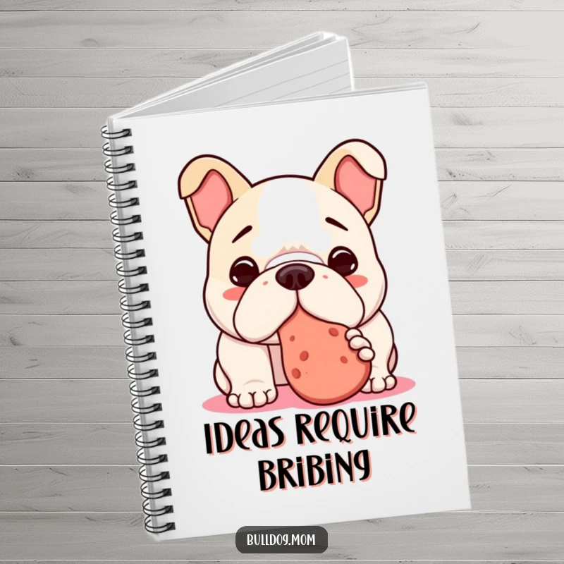 Funny Kawaii Bulldog Notebook with a dog nudging a treat, ideal for notes, journaling, and adding humor to everyday tasks.