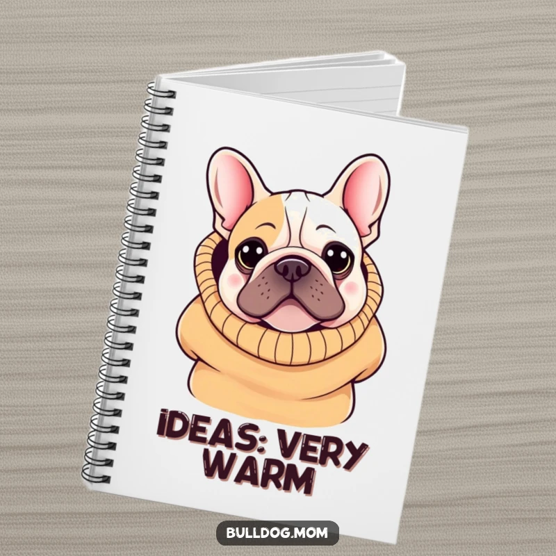 Funny Kawaii Bulldog Notebook: A cute bulldog peeking from an oversized sweater, perfect for jotting down thoughts and creative ideas.