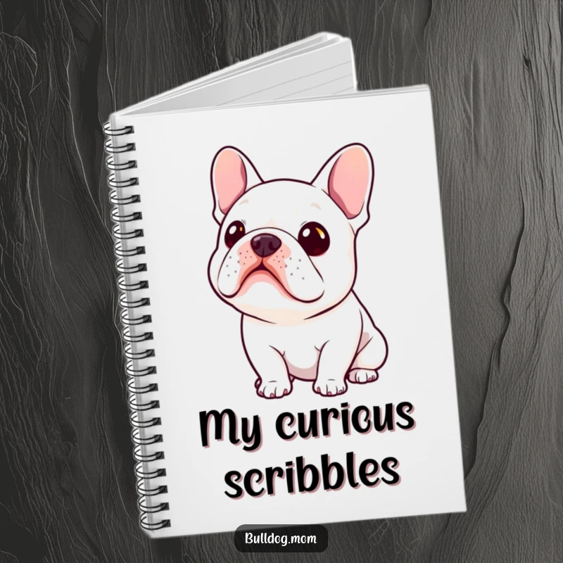 Funny Kawaii Bulldog Notebook with a cute bulldog tilting its head, perfect for capturing curious thoughts.