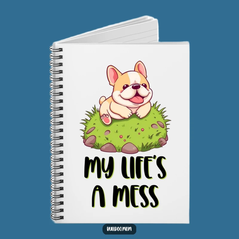 Funny Kawaii Bulldog Notebook: Adorable pup rolling down a hill, perfect for jotting ideas, a great funny gift for writers.