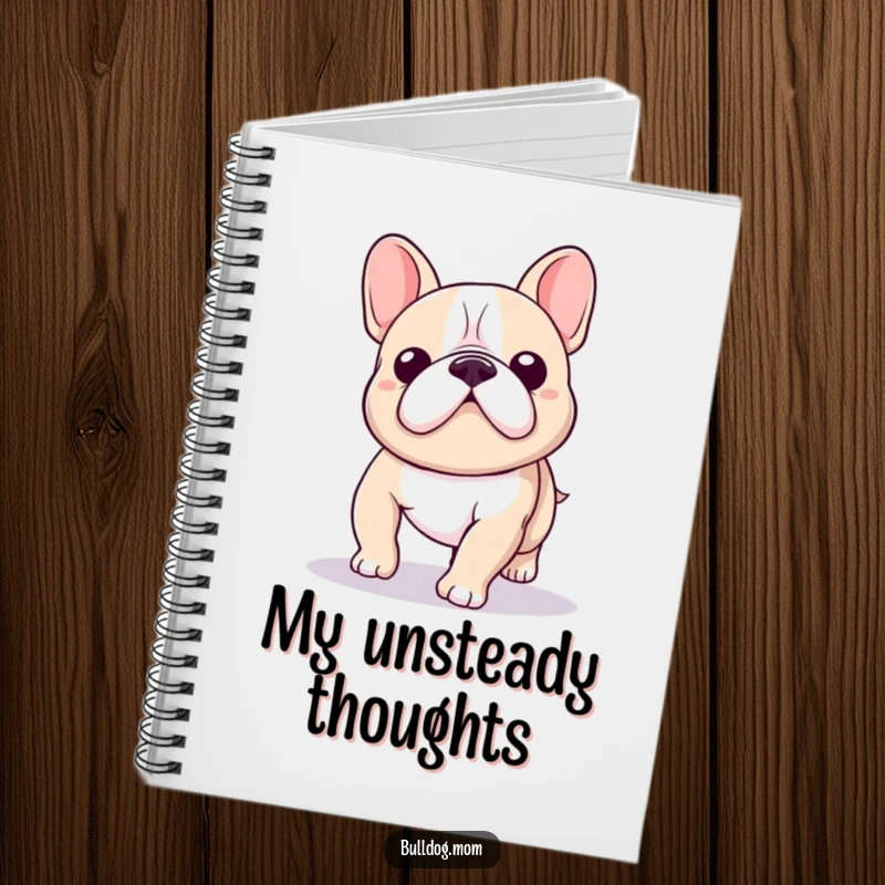 Funny Kawaii Bulldog Notebook showing a cute bulldog with a playful wobble, perfect for capturing inspired thoughts.