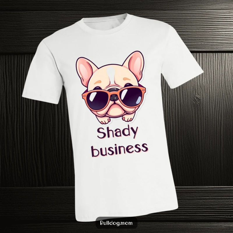 Funny Kawaii Bulldog T-Shirt: Adorable puppy hilariously wearing sunglasses too big, perfect humorous dog apparel gift.