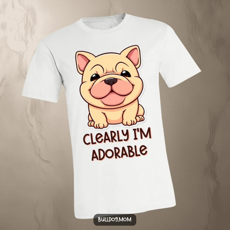 Funny T-shirt showcasing a stocky dog's incredibly happy and wrinkled face, embodying pure, infectious canine joy.