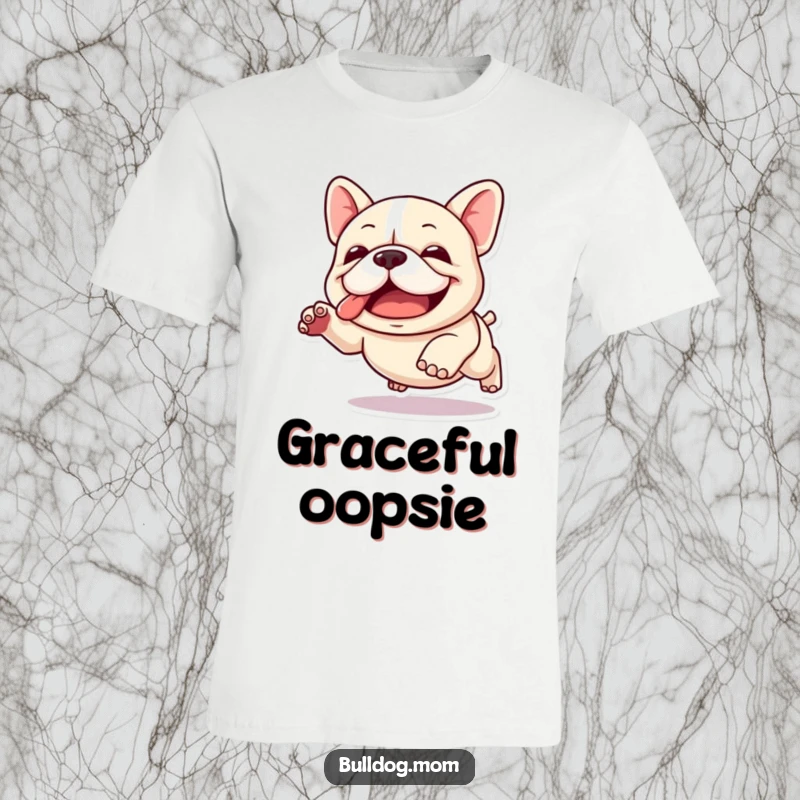 Funny Kawaii Bulldog T-Shirt: A cute bulldog captured mid-leap, full of clumsy energy and pure, unadulterated joy.