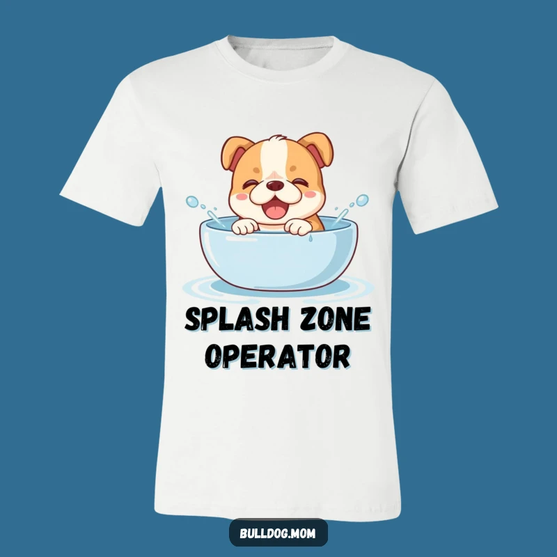Funny Splashy Bulldog Cub T-Shirt - Giggling Pup Playing in Water, Great Gift!