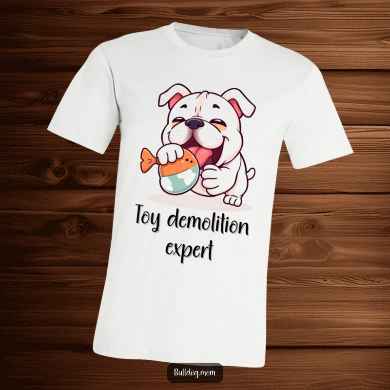 Funny Kawaii Bulldog T-Shirt: A determined kawaii bulldog enthusiastically wrestling a squeaky toy, exuding pure, unadulterated canine fun.
