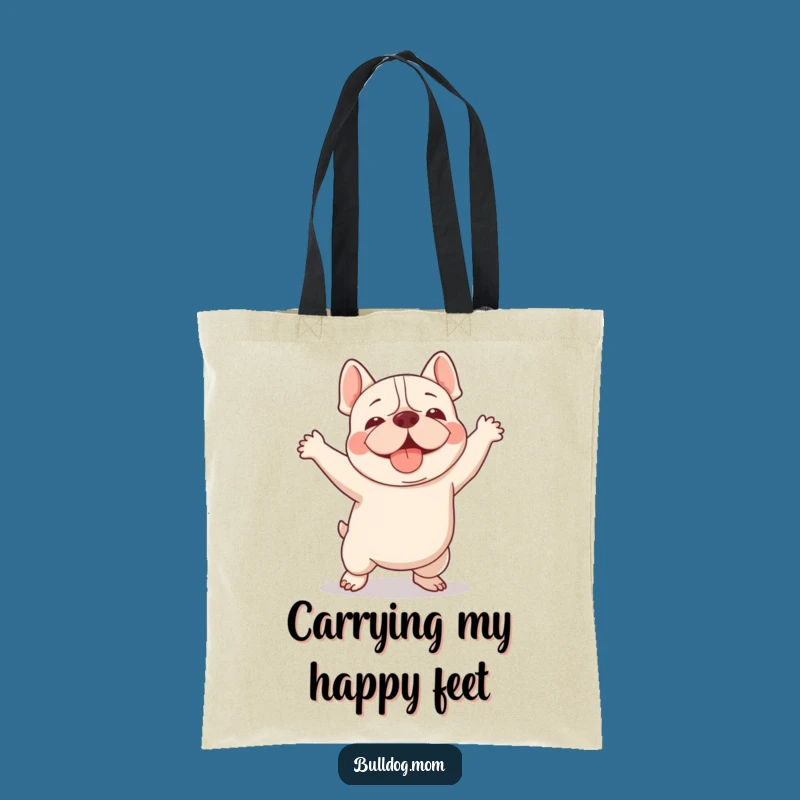 Funny Kawaii Bulldog Tote Bag: Clumsy Happy Dance, Comedic Carry-All