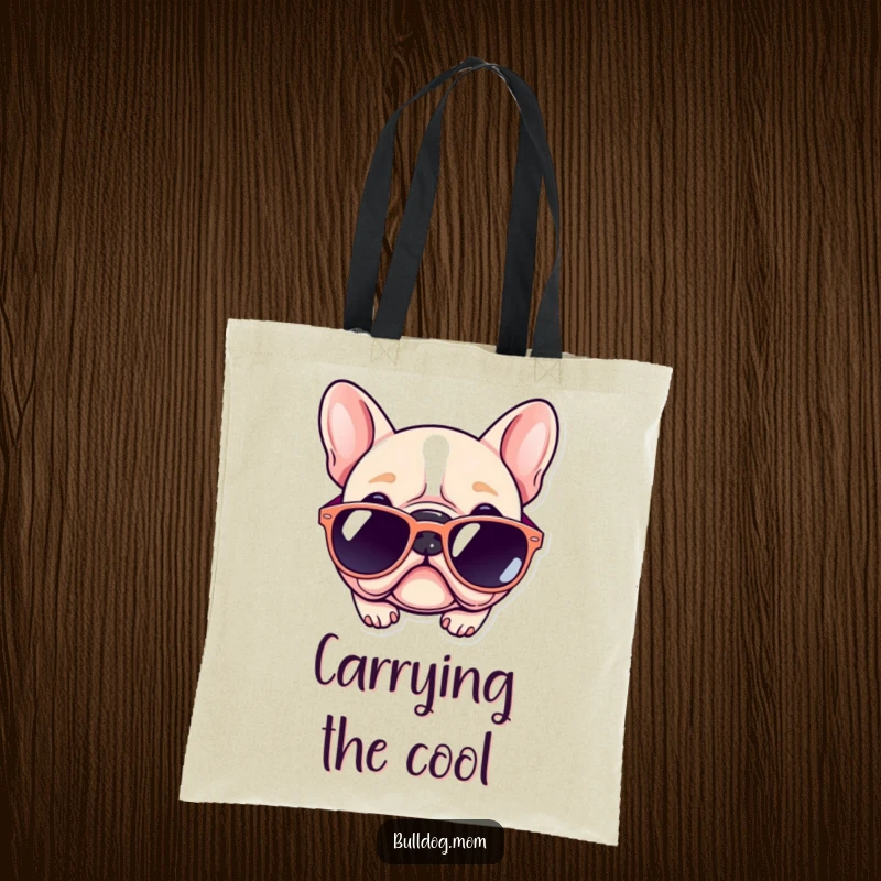 Funny Kawaii Bulldog Tote Bag: Spacious bag featuring a cute dog attempting to wear oversized sunglasses, perfect for stylish hauls.
