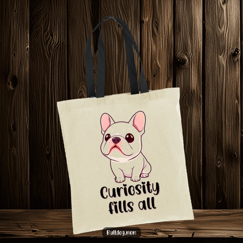 Funny Kawaii Bulldog Tote Bag showing a cute bulldog tilting its head with an endearing expression of curiosity.