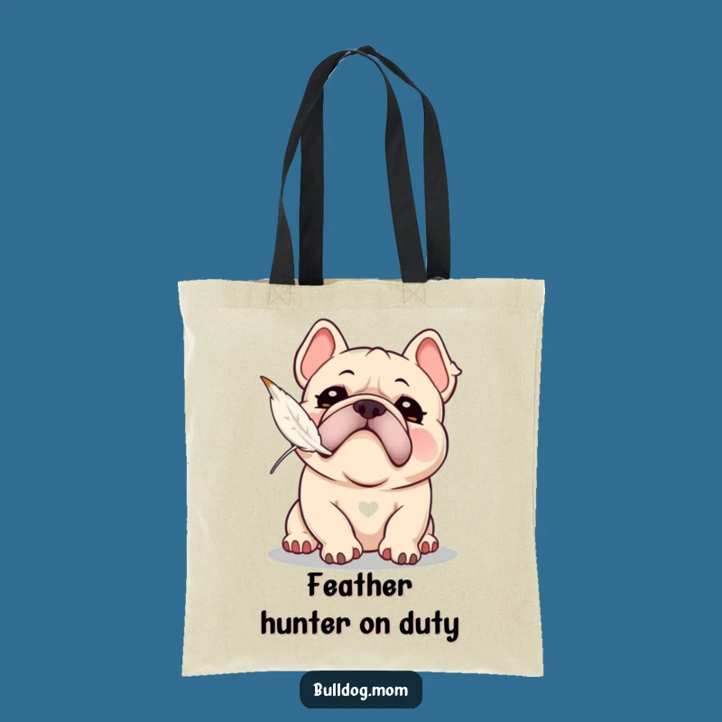 Funny Kawaii Bulldog Snorting Feather Chase Tote Bag - Playful Puppy Gear