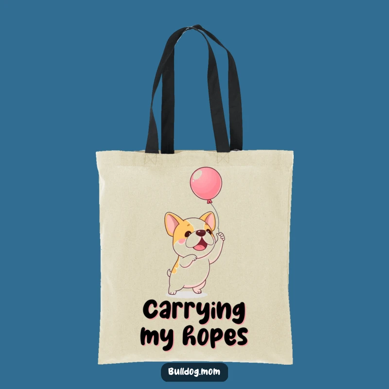 Funny Balloon Bulldog Tote Bag: Durable bag with an excited pup chasing a balloon, an excellent funny gift.