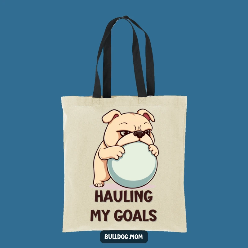 Funny Bulldog Tote Bag: Determined Ball Pusher Carryall Gift