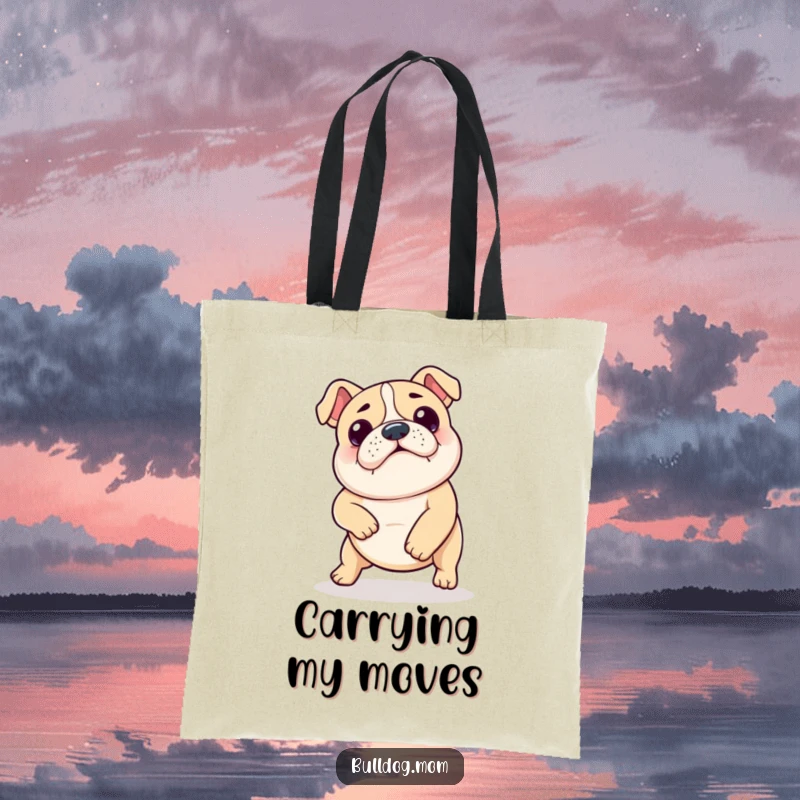 Funny Kawaii Bulldog Shuffle Tote Bag: Cute bulldog doing a funny dance, perfect for carrying essentials with a dose of canine comedy.