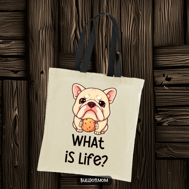 Funny Kawaii Bulldog Tote Bag: Spacious and sturdy bag featuring a cute, confused puppy's face, ideal for carrying funny dog items.