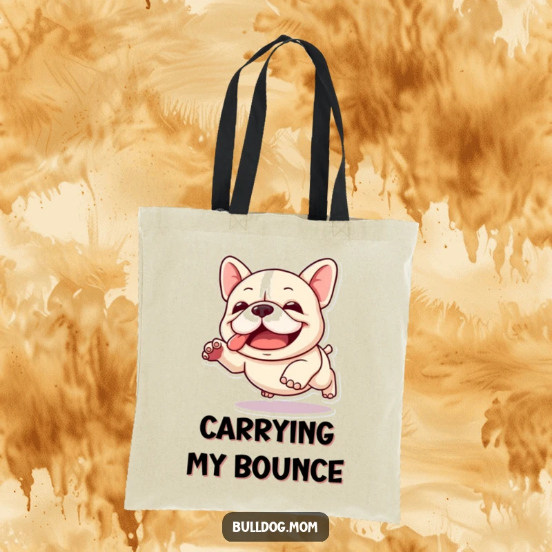 Funny Kawaii Bulldog Tote Bag: A cute bulldog mid-clumsy leap, perfect for carrying items with joyful, energetic flair.