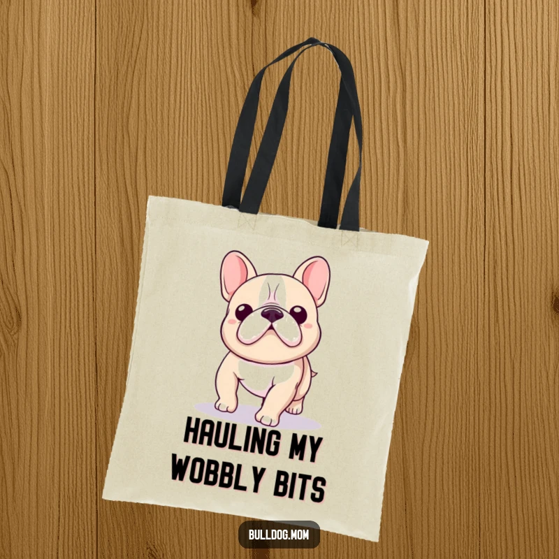 Funny Kawaii Bulldog Tote Bag showing a cute bulldog with a charming wobble during its playful walk.