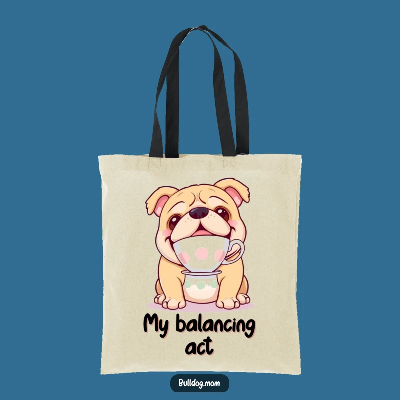 Funny Bulldog Teacup Tote Bag - Shopping with Poise, Hilarious Gift