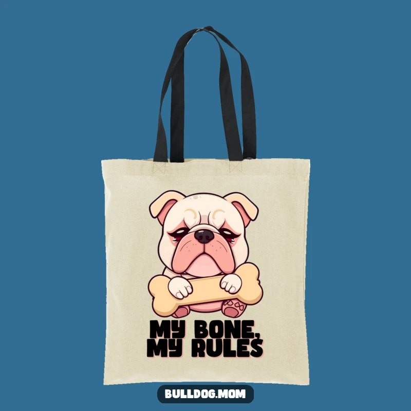 Funny Kawaii Bulldog Droopy Eyes Tote Bag - Cute Puppy Cuddling Bone