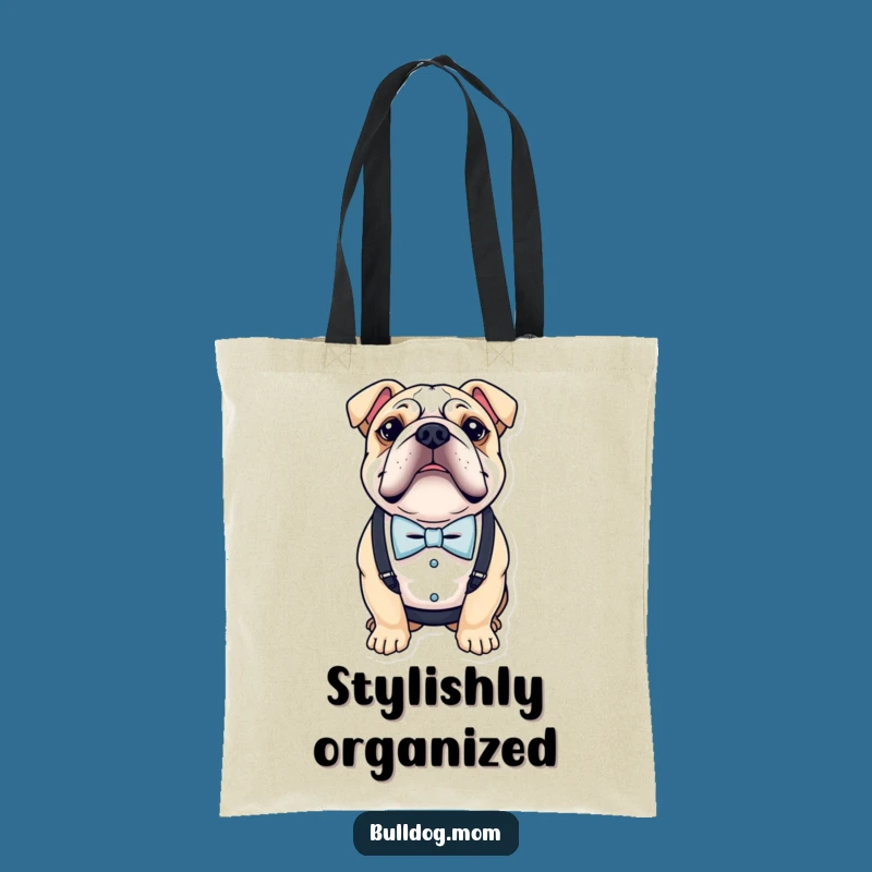 Funny Bulldog Tote Bag: Dapper Bow Tie Suspenders Carryall Gift